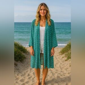 🌊🧜🏼‍♀️ Vintage 1980s Sheer Green & Purple Kimono Duster